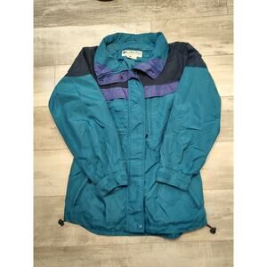 Vintage Columbia Jacket Small Womens Green Colorblock Full Zip Nylon Y2K USA